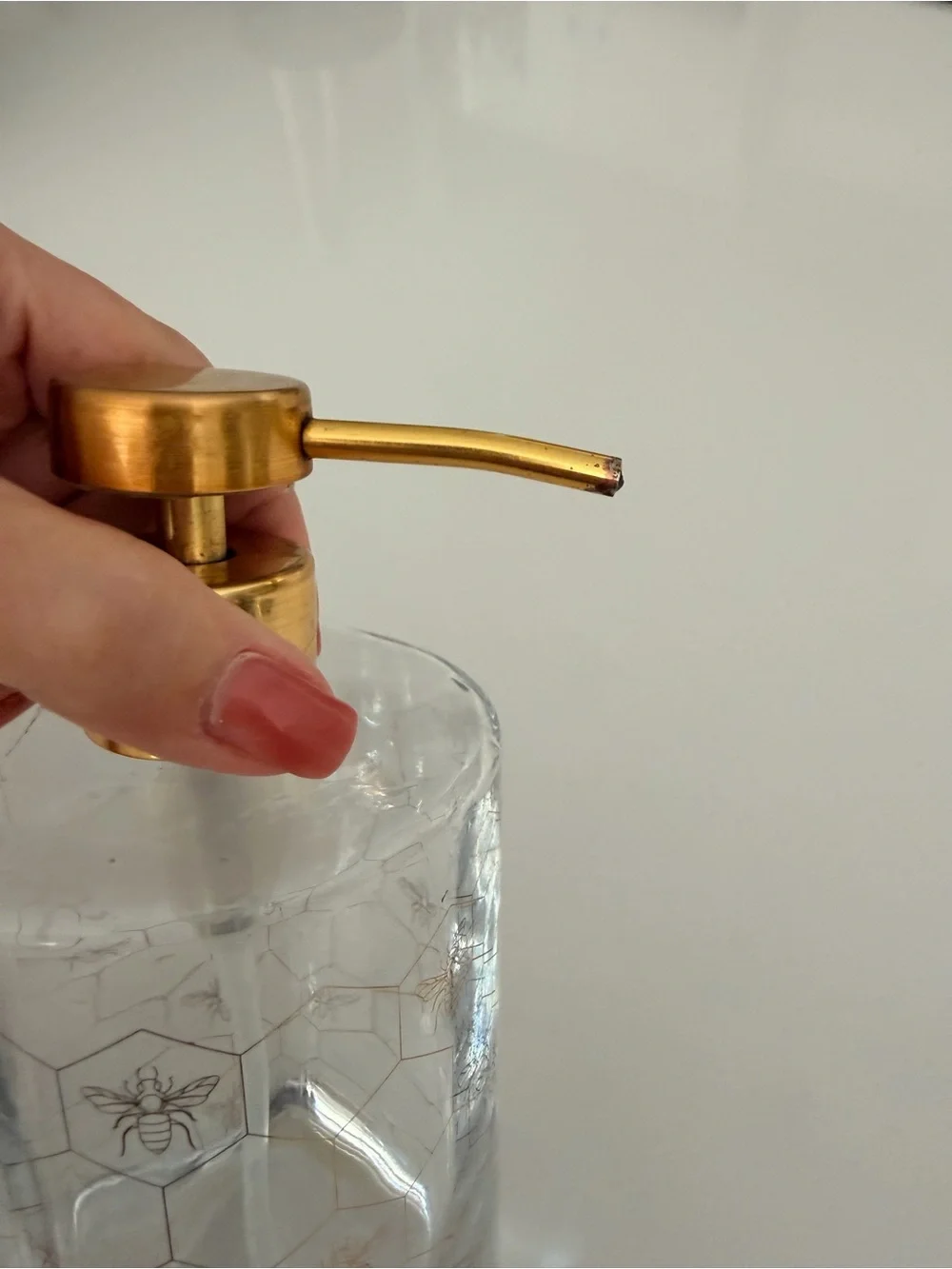 Williams Sonoma honeycomb Glass Soap Dispenser with Gold Pump
